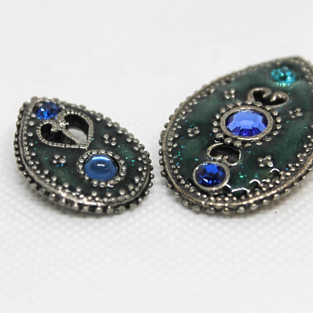 2 Teardrop Pendants with Heart Shape Cut-outs and Faux Gemstones